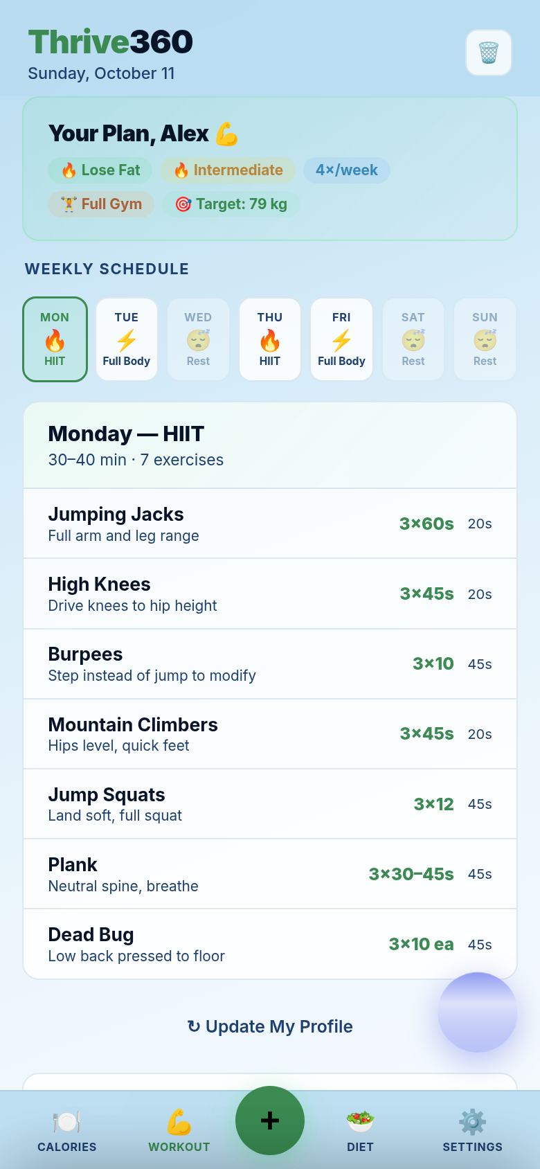 Weekly workout plan